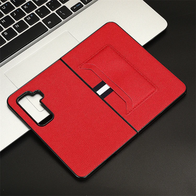 Premium Litchi Skin PU Leather Book Cover with Multiple Card Slots