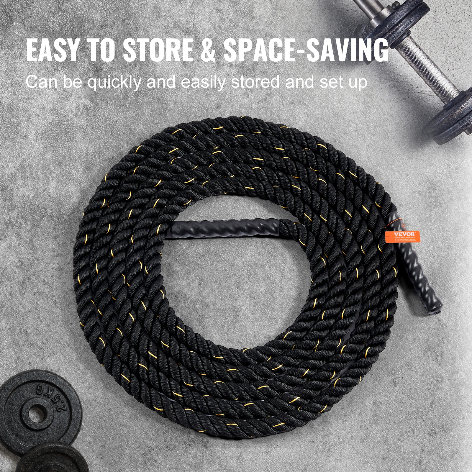 VEVOR Battle Rope 1.5 Inch Diameter 30Ft Length for Home Gym Body Workout Core Strength Training Muscle Building Fitness 4
