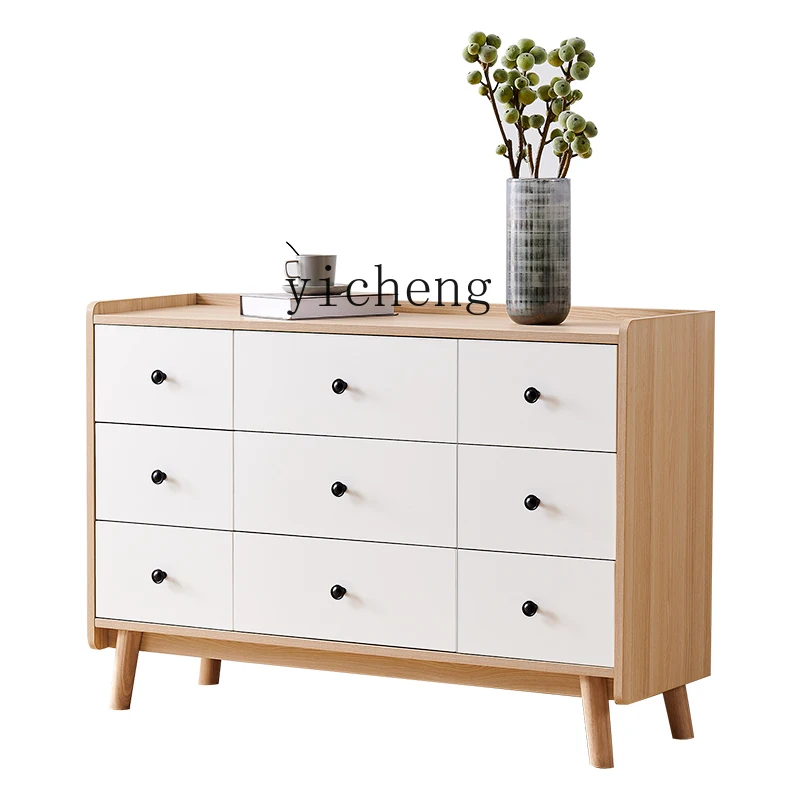 

Tqh Solid Wood Cross-Band Veneer Five-Bucket Cabinet Nordic Chest of Drawer Bedroom Storage Cabinet Locker