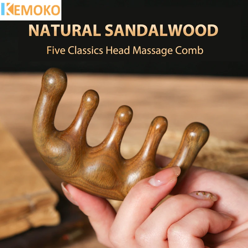خشب الصندل الأخضر مشط ذو أسنان واسعة رئيس ميريديان تدليك مشط الوخز بالإبر العلاج الدورة الدموية مكافحة ساكنة الشعر الناعم