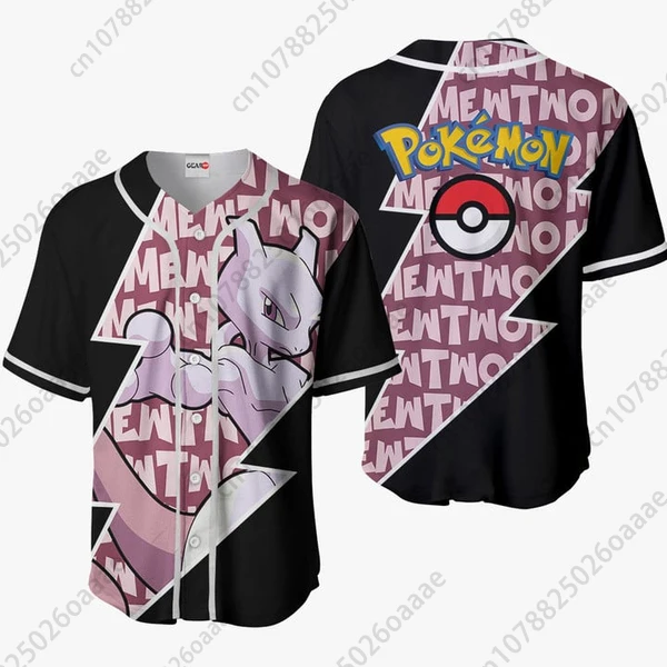 

Pokemon Mewtwo Baseball Jersey Mens Women Short Sleeve Sports Jersey Custom Name Pikachu PKM Baseball Jersey Fashion Shirt