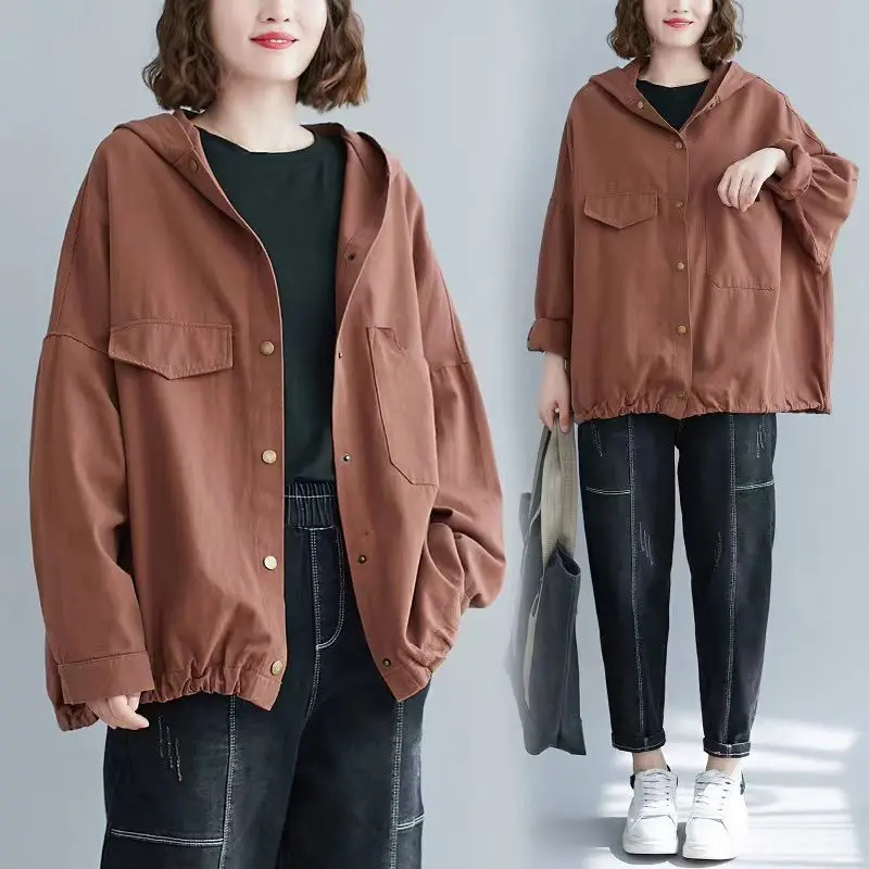 

Осень 2023, короткая ветровка, повседневный тонкий кардиган с длинным рукавом, топ, женское корейское Свободное пальто большого размера с капюшоном, куртка z3000