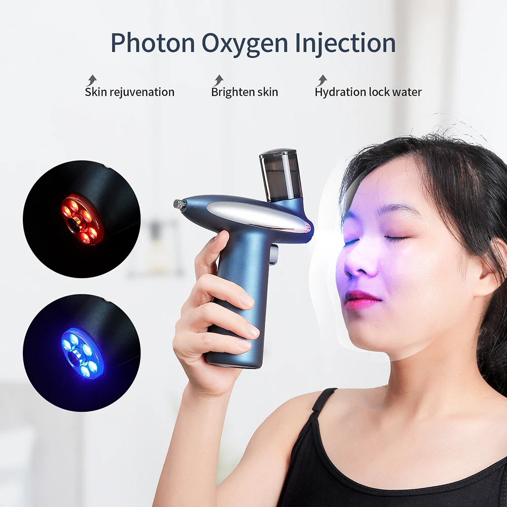 Make Up Skin Moisturizing Red/Blue Photon Facial Hydrator Nano Mist Sprayer Face Steamer Spray Airbrush Water Oxygen Injection