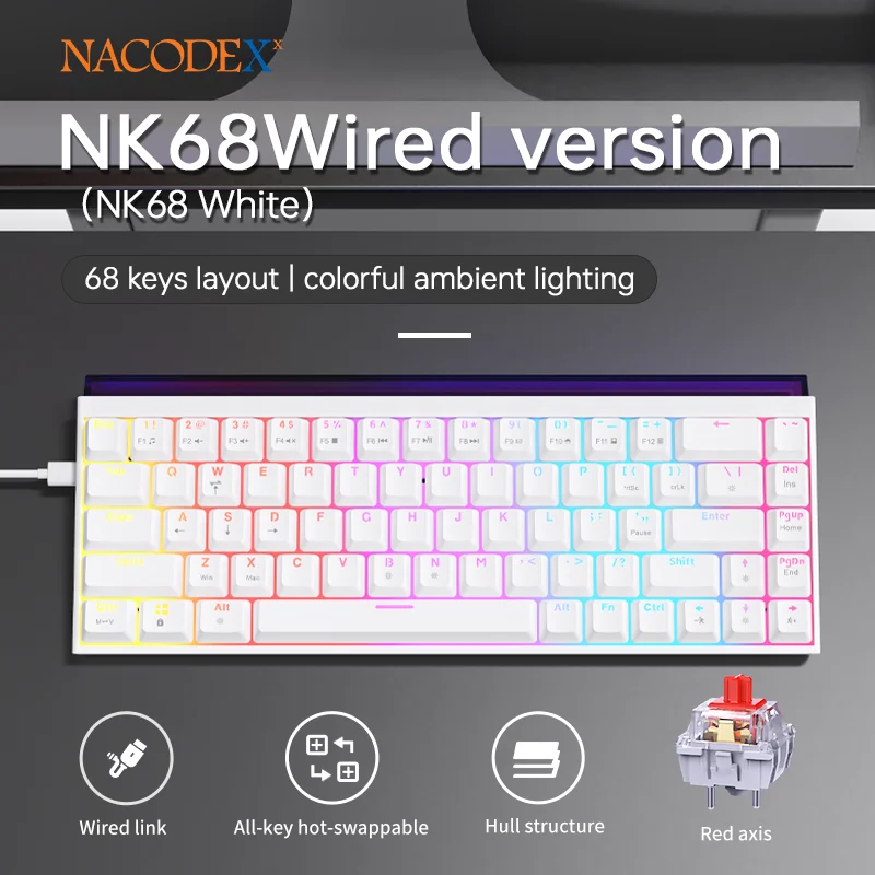 KI☆NA☆KO NK68 Side Engraved Contour Wired Mixed Light Mechanical Keyboard