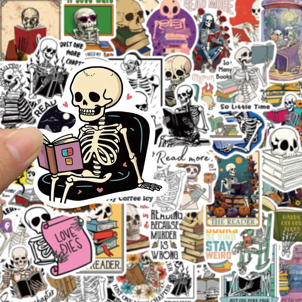 10/50PCS Funny Skull Reading Books Stickers Aesthetic DIY Phone Bottle Luggage Laptop Skateboard Car Graffiti Decals Toy Sticker