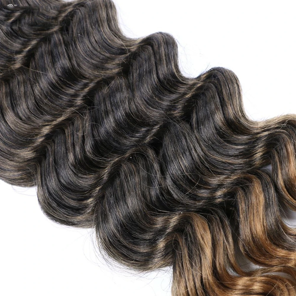 Synthetic Deep Wave Bulk Hair For Braiding 22Inch Curly Ombre Brown Blonde Daily Extensions No Weft Faux Braiding Hair For Women