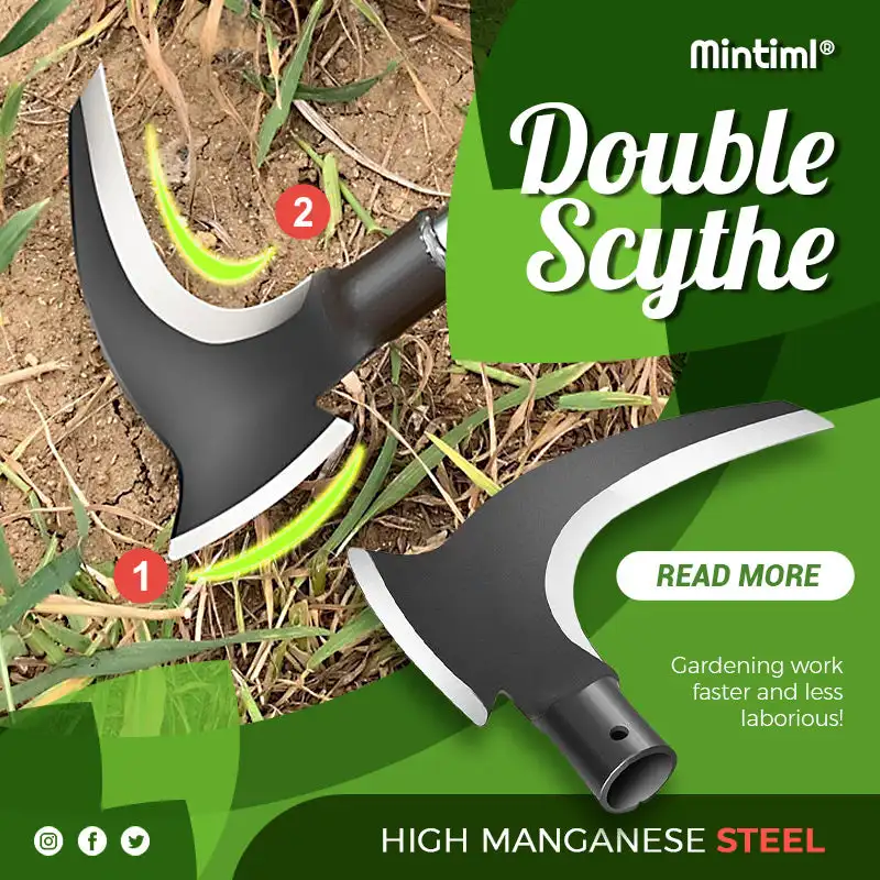 Weeding Tool Camping Axe High Manganese Double Sickle Manganese Chopping Scythe Axe Wood Chopping Trees Cutting Grass Weeding Machete Garden Tools