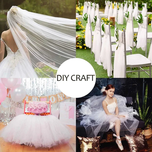 Rouleaux de Tulle blanc 1.6x18M, pour décoration de mariage, fête d'anniversaire, jupe de Table Tutu, bobine de tissu en Tulle, ruban d'emballage, artisanat de bricolage 4
