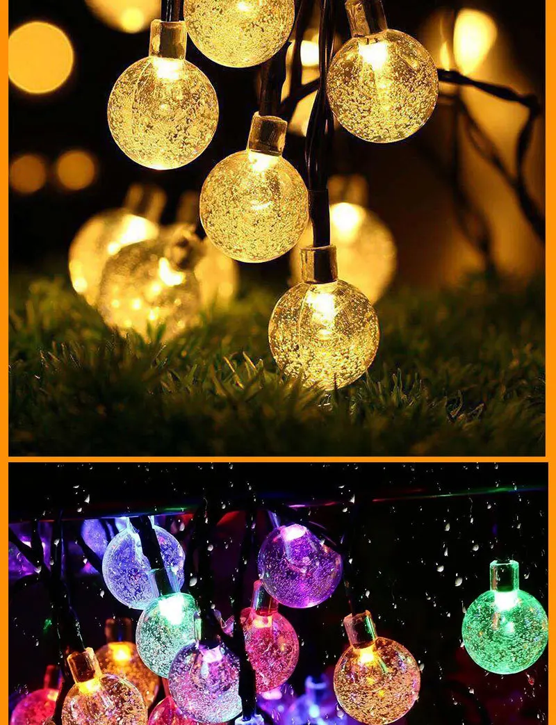 indoor solar lights Solar String Light Outdoor 60 Led Crystal Globe Lights 8 Modes Waterproof Sunlight Powered Patio Lighting for Garden Party Decor solar led lights outdoor