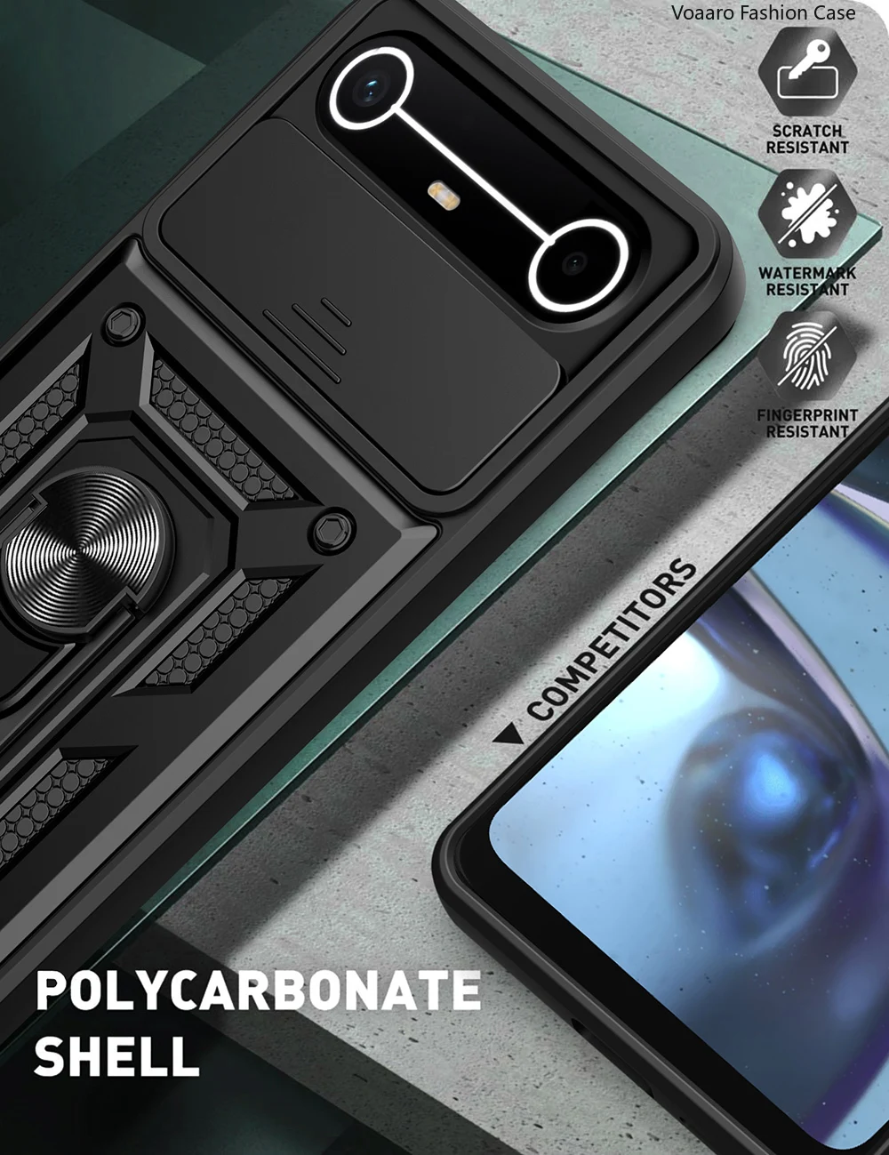 Slide Lens Armor Shockproof Case with Magnetic Ring Stand Holder