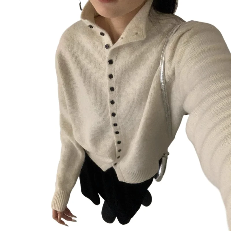 New Soft Comfortable Stand-Up Collar Sweater Cardigan Women Simple Single Breasted Cardigans Coat Autumn Solid Knitted Outerwear