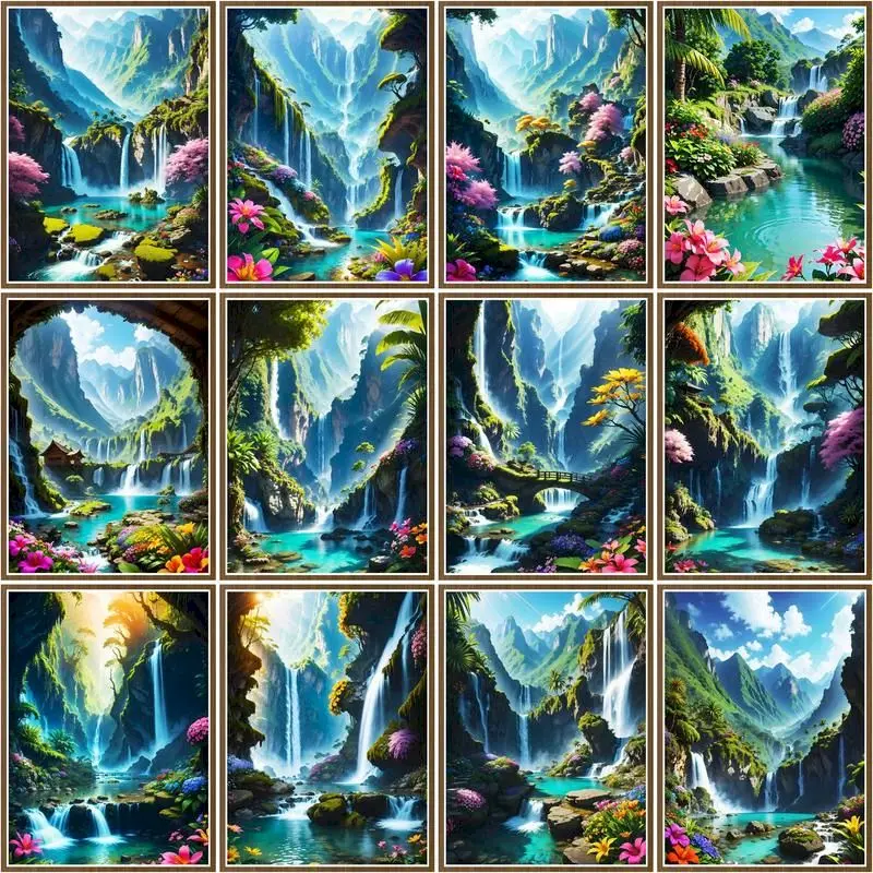 

CHENISTORY Diy Pictures By Number Beautiful Waterfall And Lake View Kits Art Painting By Numbers Drawing On Canvas Home Decor