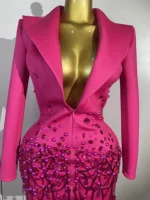 Sparkly Crystal Chains Pearls Long Sleeve Mini Dress 2025 Women Birthday Evening Party Nightclub Outfit Singer Wedding Costume - Image 3