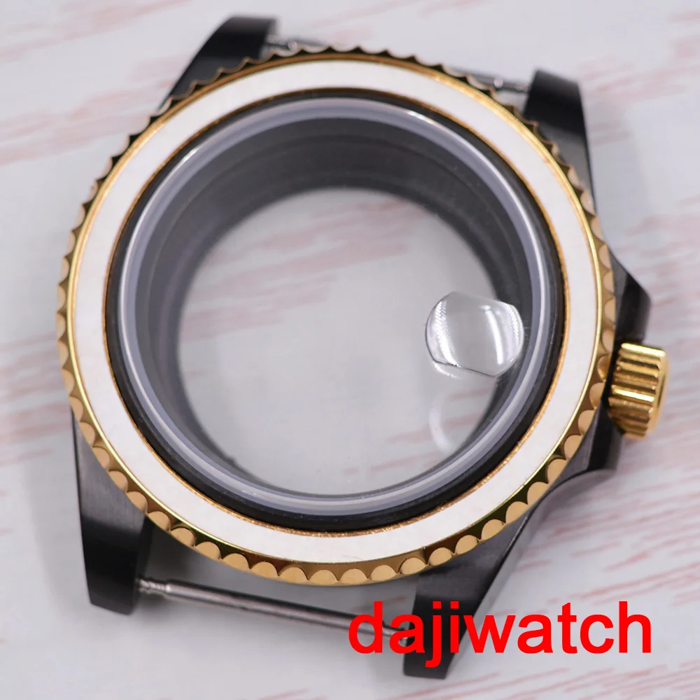 

40mm Black PVD Case Sapphire Glass Gold Rotating Bezel Watch Case Fit ETA 2824 2836 NH35 NH36 Miyota 8215 DG2813 3804 Movement