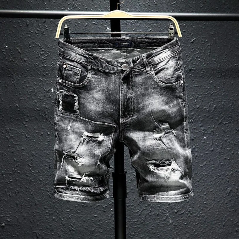 MenDenimShortsGreyBlueCasualFashionVintageSummerSlimFit