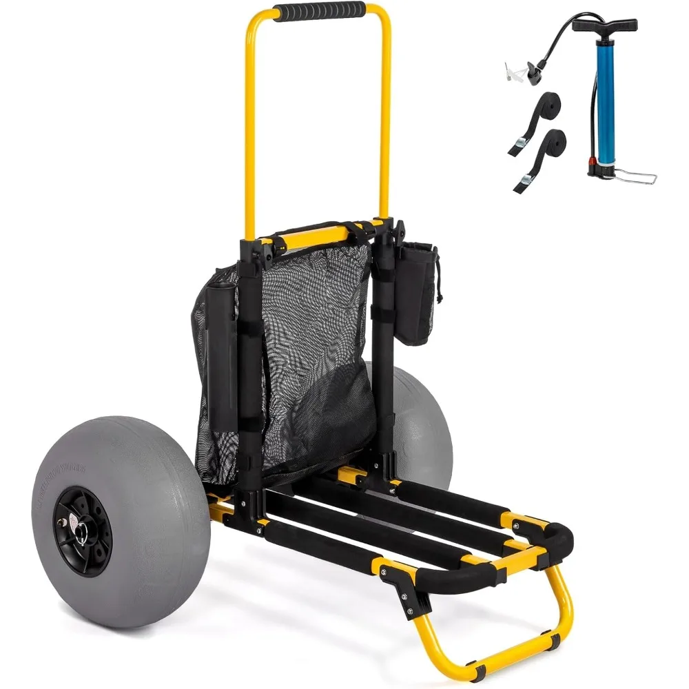 Beach Fishing Cart, Beach Wagon Trolley with 12" Big Balloon Wheels for Sand Foldable Trailer with 18.5" x 15" Cargo Deck