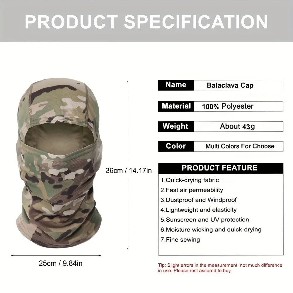 Camouflage Balaclava Cap Outdoor Sunscreen Breathable Full Face Mask Bicycle Motorcycle Helmet Inner Cap Men Women Cycling Mask