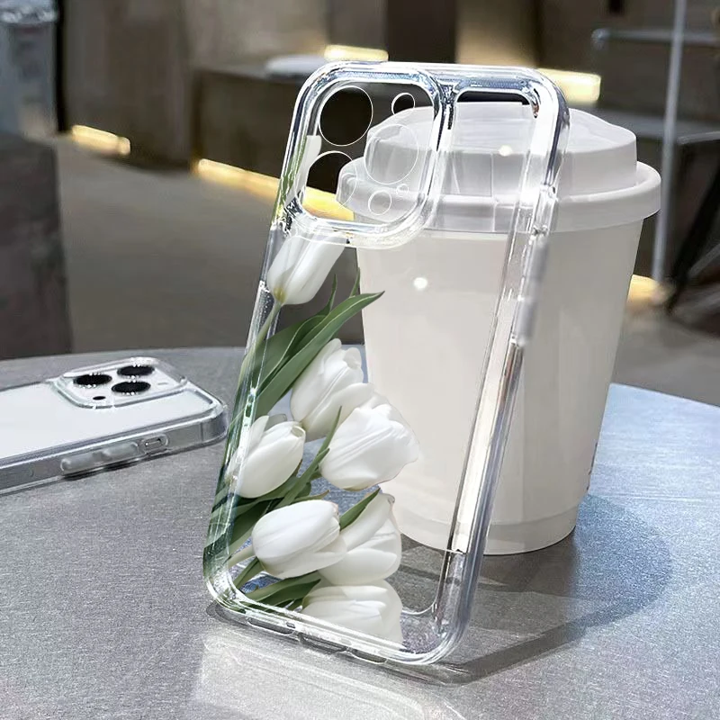 Aesthetic White Tulip Protective Phone Case