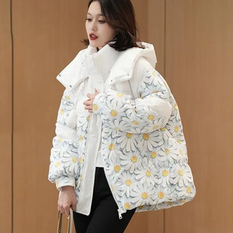 New Women White Duck Down Jacket Winter Coat Female Short Loose Parkas Warm Thick Outwear Fashion Large Size Hooded Overcoat