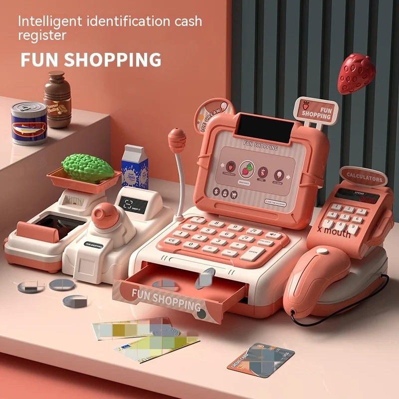 New Play House Toy Mini Food Simulation Supermarket Can Scan Multi Function Sound Light Cash Register Christmas Holiday Gift
