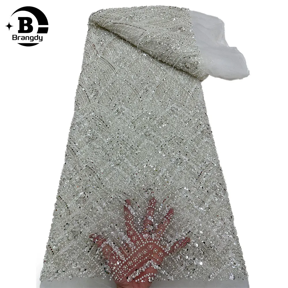 

Новейшая африканская Тяжелая кружевная ткань ручной работы 2024 Высокое качество 3D блестки французская Роскошная ткань для свадьбы R75034