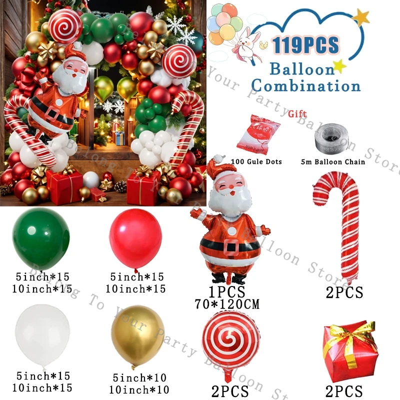 thumbnail image 1 of Guirnalda de globos navideños con decoraciones, arco rojo metálico dorado con hombrecito de jengibre y estrellas, globo de aluminio para decoración de fiesta navideña, 1 of 5
