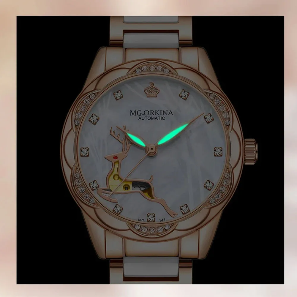 Automatický mechanická hodinky dámská luxusní káča značka móda keramika nerez ocel dámy vodotěsný náramkové hodinky ženy