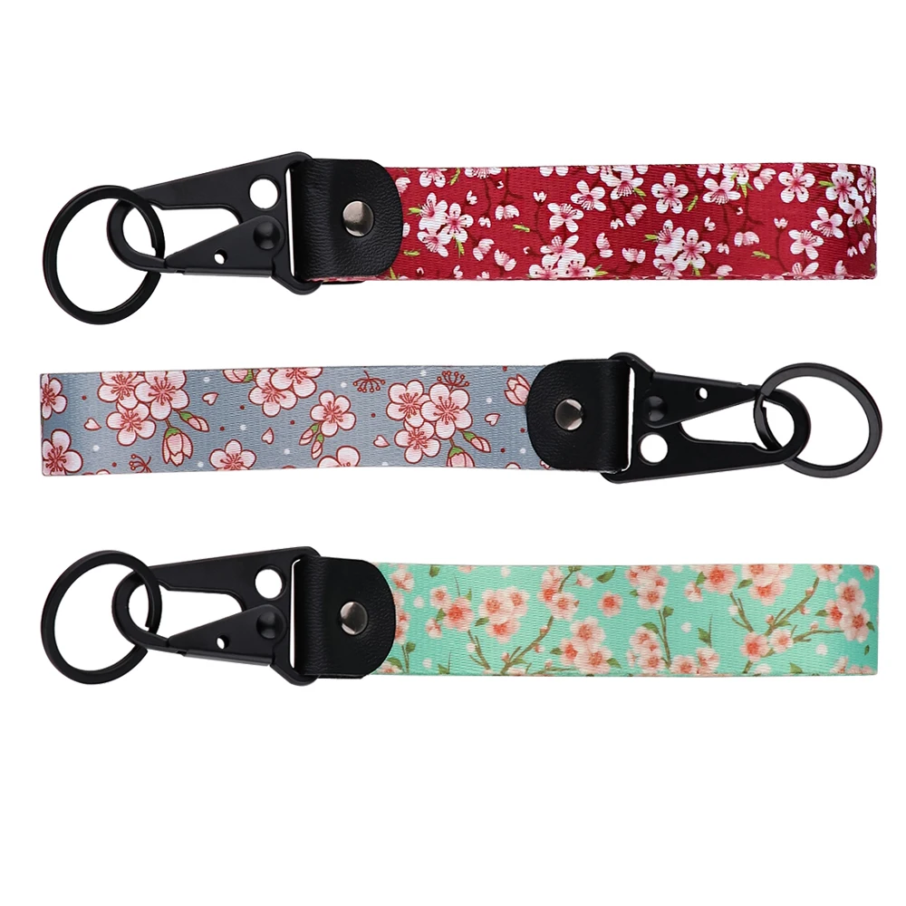 

Cherry Blossom Sakura Pattern Key Fobs Holder Key Chain for Motorcycles Girl Women Key Tag Key Ring Backpack Accessories
