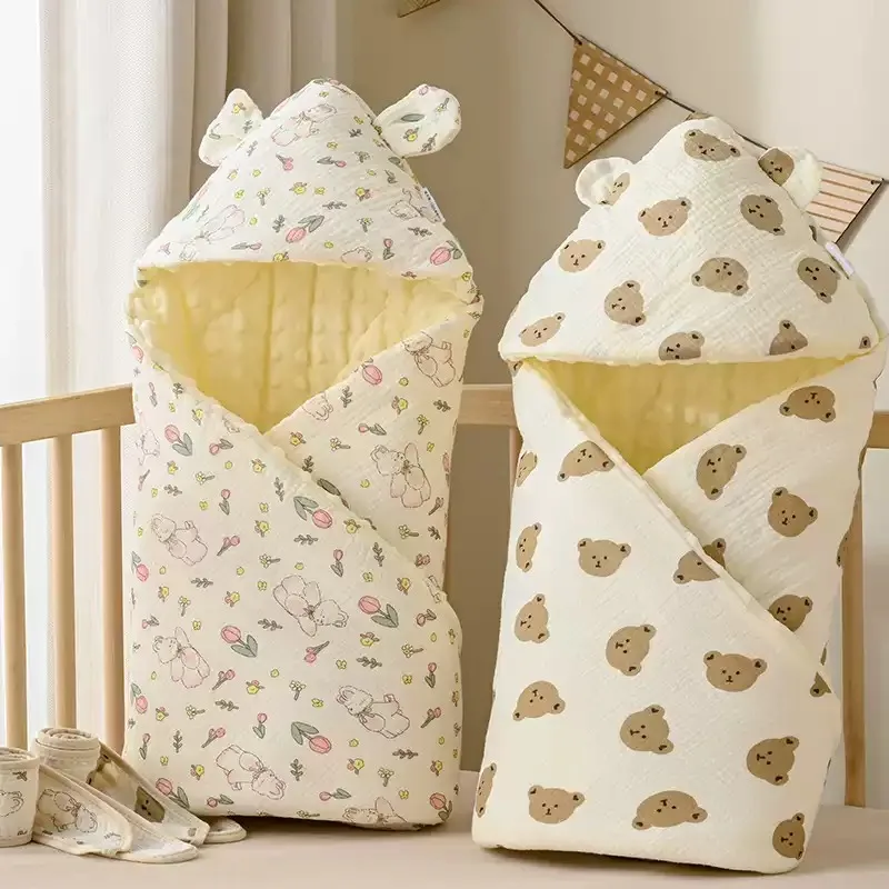 Baby Swaddle Blanket Newborn 100% Cotton Sleepin Babies Blankets Cover Infant Warm Sleep Sack With straps for 0-1Y 90*90cm 2