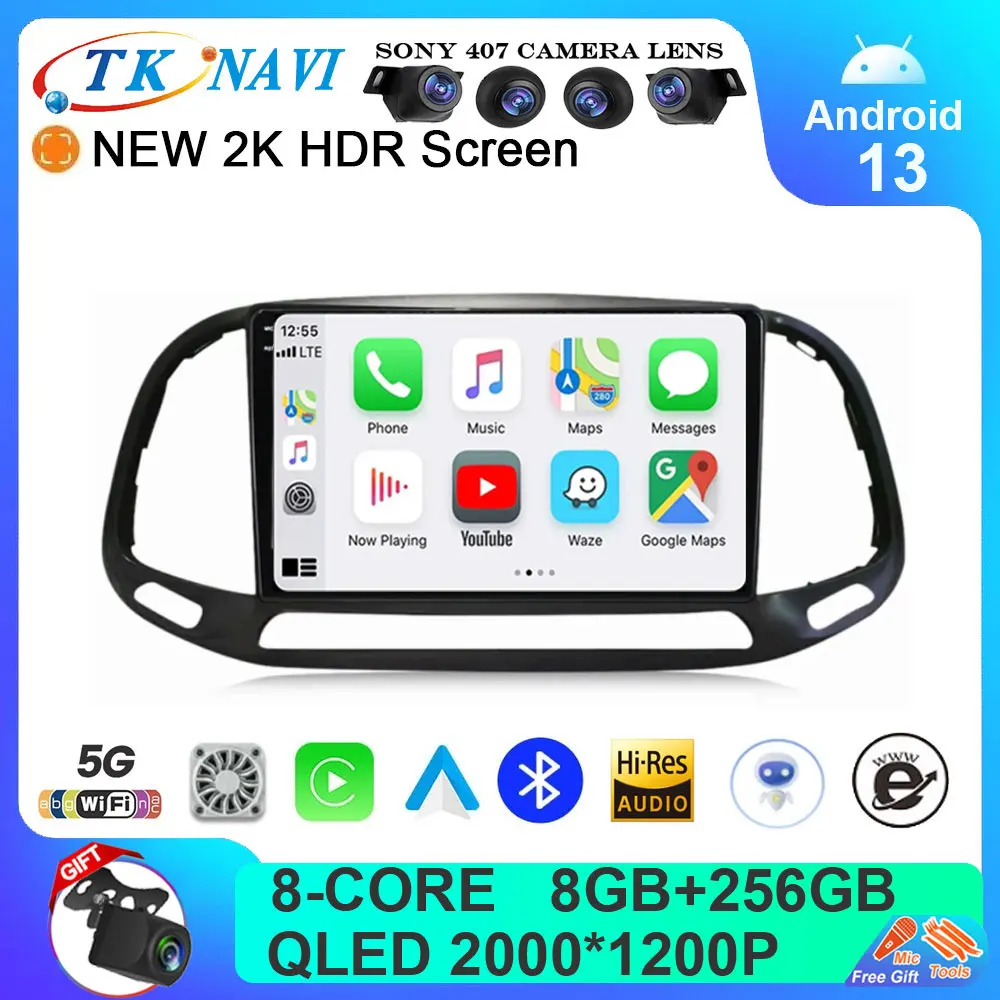 

Автомобильный радиоприемник AI Voice на Android 13 для Fiat DOBLO/оба KASA 2015 - 2019 Carplay Автомобильный мультимедийный GPS Авторадио DSP BT WIFI 4G QLED CAM