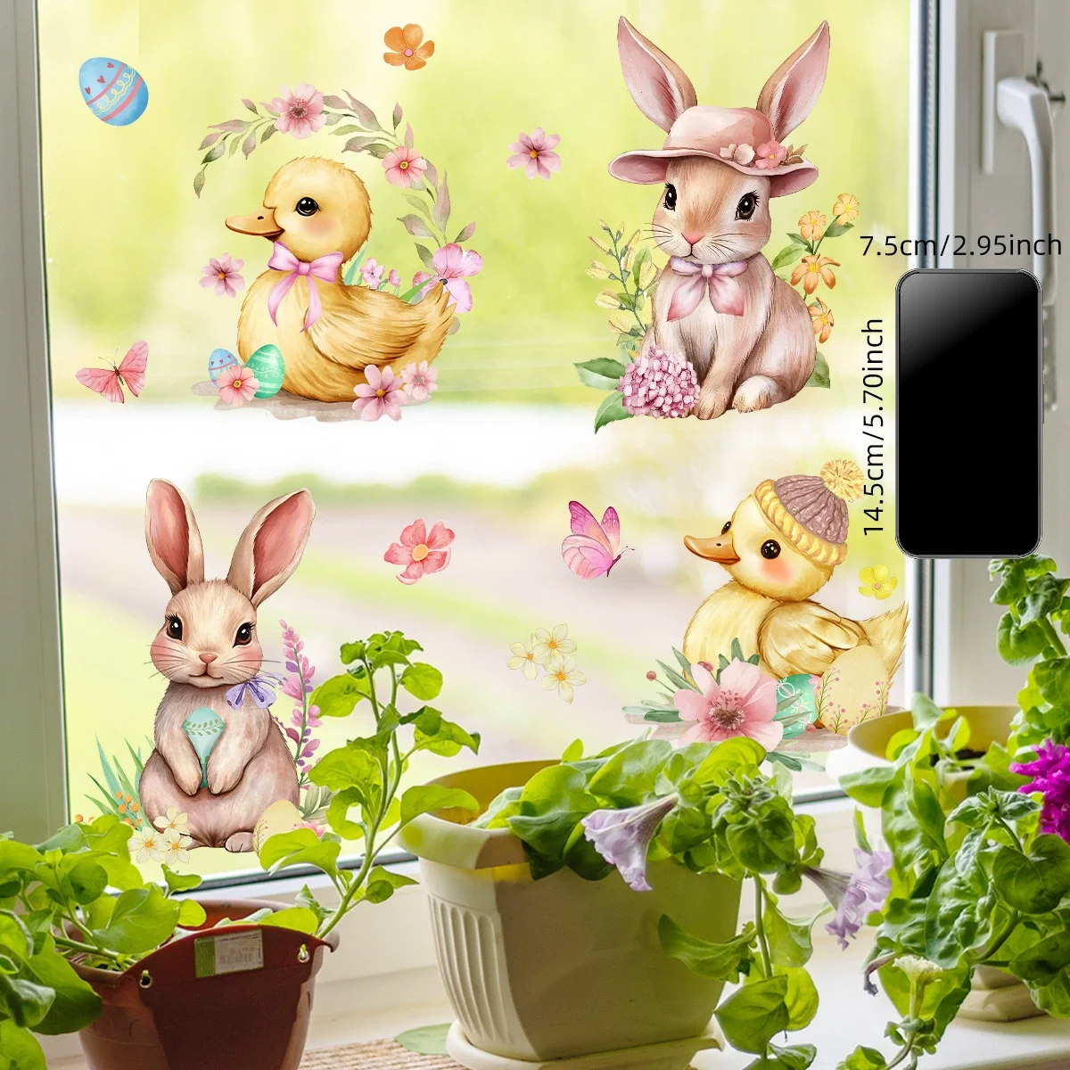 Easter Bunny Window Static Stickers Spring Flowers Living Room Window Glass Stickers Home Decorations Resurrection Day wall stickers wall sticker