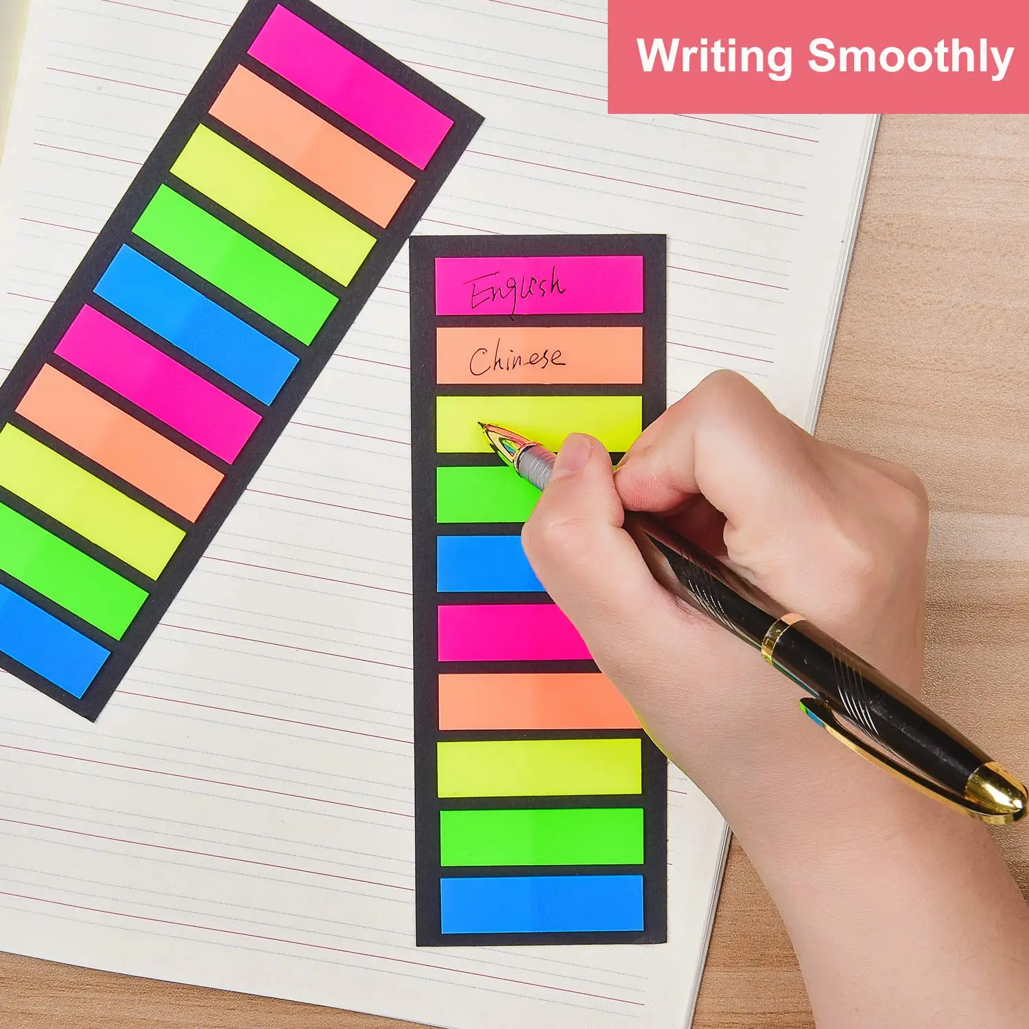 PET Page Markers Sticky Index Tabs, Bright Colors Arrow Flag Tabs for Book Annotation, Writable File Classification Labels 6