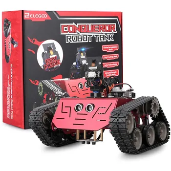 Robot Carro Armato ELEGOO Conqueror con UNO R3, Telecomando IR, ecc. Kit Robotico per Auto Giocattolo Intelligente ed Educativo, Compatibile con Arduino