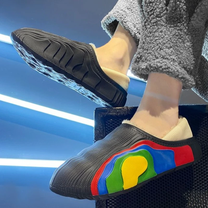 Waterproof Heated Men's Winter Slippers Large Size Non Slip Indoor Outdoor Cotton Shoes with Enclosed Heel Warm Cozy Footwear