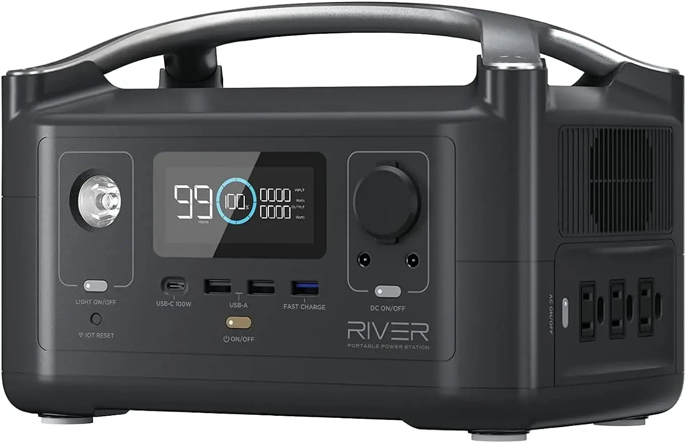 

EF ECOFLOW RIVER 288Wh Portable Power Station,3 x 600W(Peak 1200W) AC Outlets & LED Flashlight, Fast Charging Silent Solar Gener