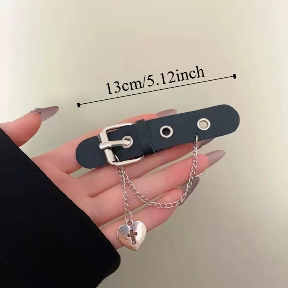 Cross Leather Studded Cross Hair Clip Sweet and Cool Hot Girl Leather Buckle Handmade Faux Leather Hair Clip