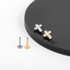 1/5pcs Implant Grade Titanium Labret Piercing Internally Threaded Flat Back Stud Earring with CZ Paved Cross Top Body Jewelry 4