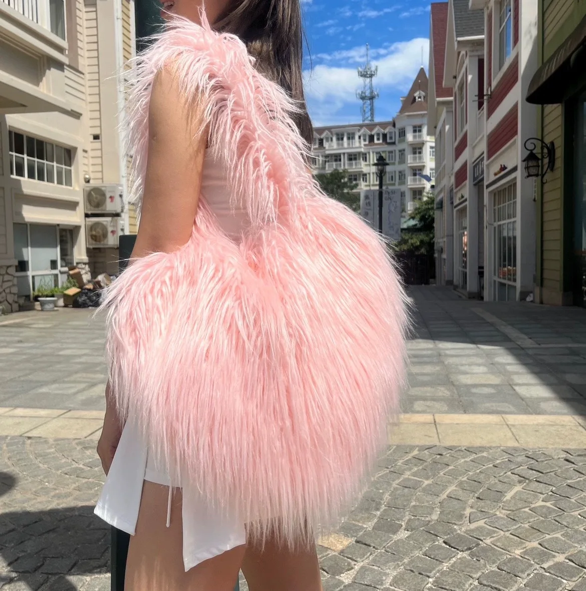 Nuevos bolsos de hombro con forma de corazón de moda para mujer, bolso cruzado de piel sintética de oveja, gran capacidad, bonitos bolsos Y2k Kawaii para chicas.