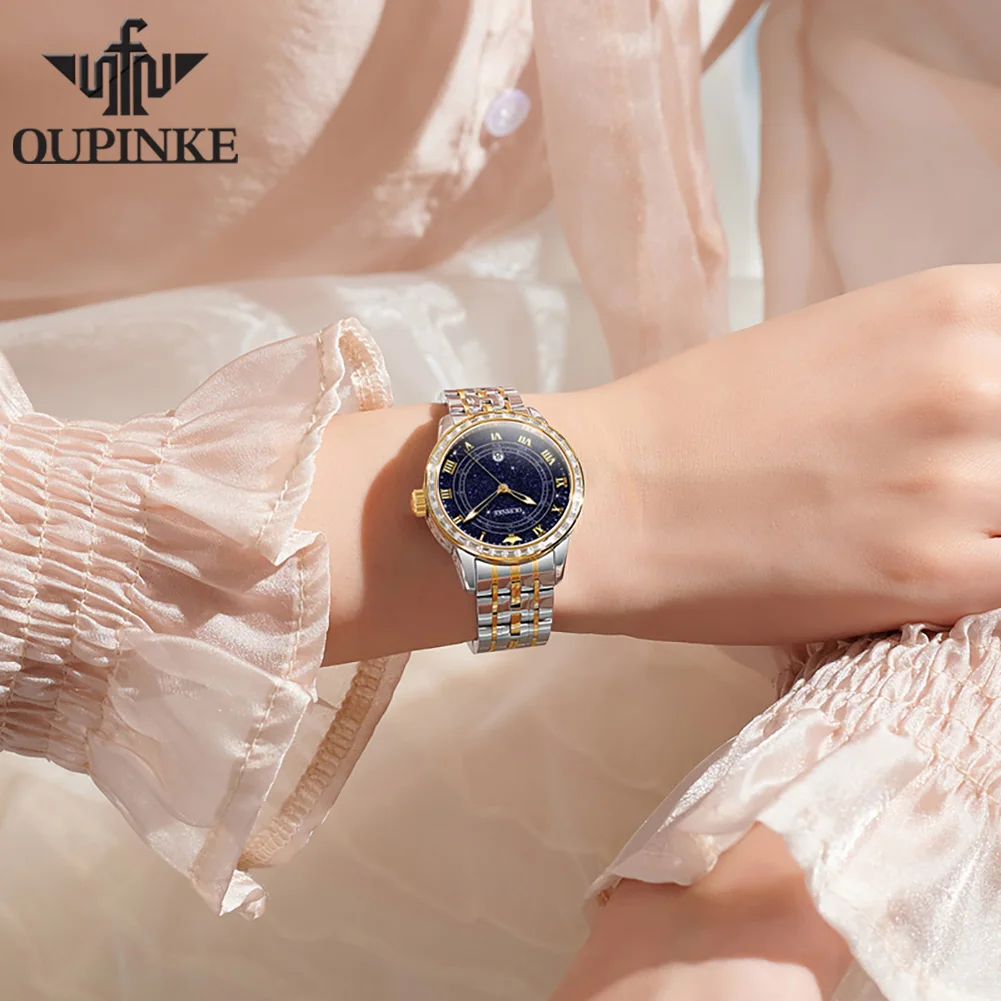 OUPINKE Original Automatic Mechanical Women's Watch Starry sky Diamond Luminous Waterproof Luxury Brand Ladies's Wristwatches