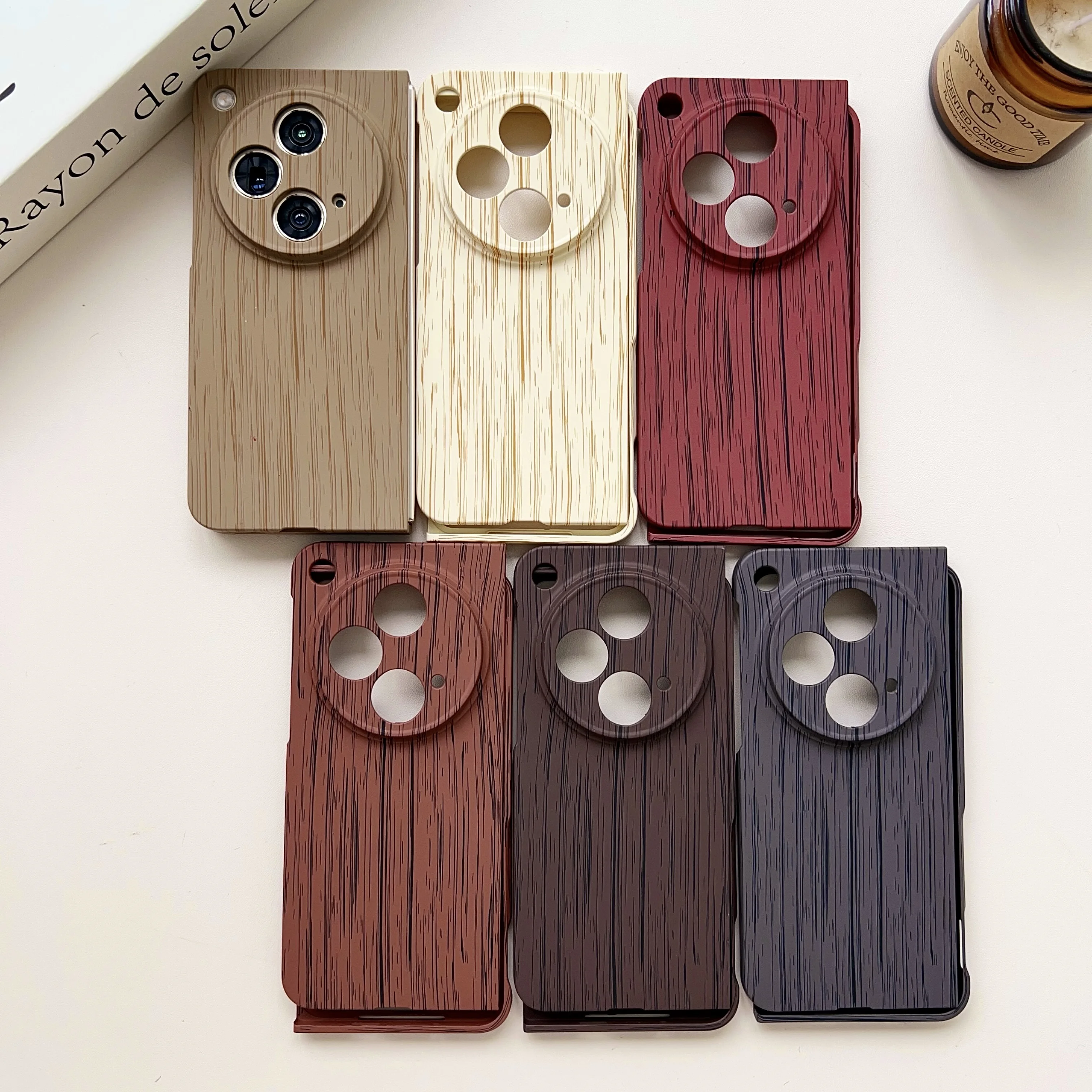 Деревянная зернистая водная наклейка, складная фоторамка, подходит для OPPO find N3, задняя крышка, Противоударная крышка find N3