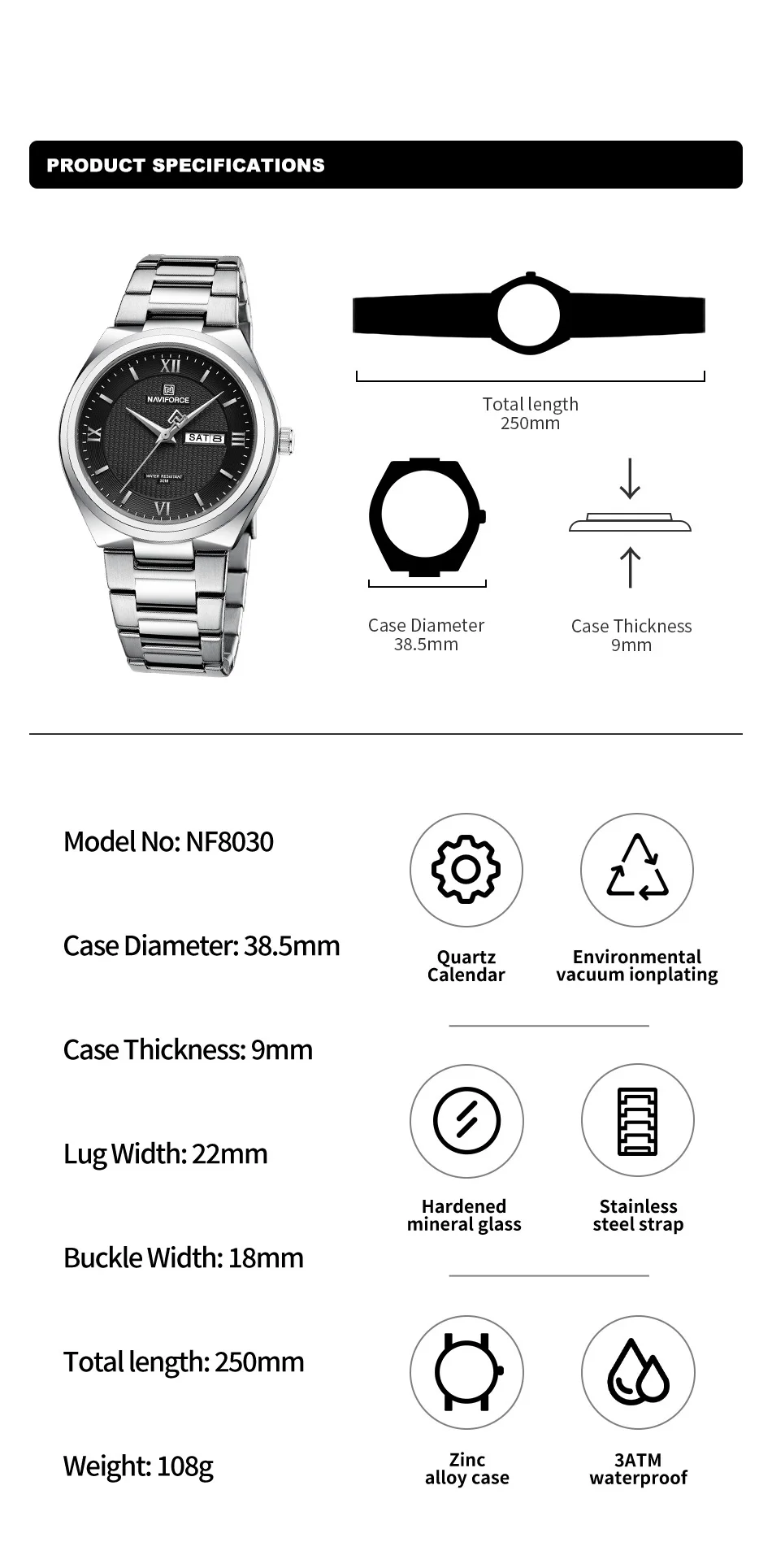Naviforce 8030 Men's Watch description image 2