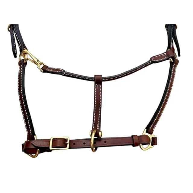 Everyday Turnout Halter for Horses: Handmade 3/4 Wide Vegetable-Tanned Leather Solid Brass Hardware Hand Machine Stitched Natur