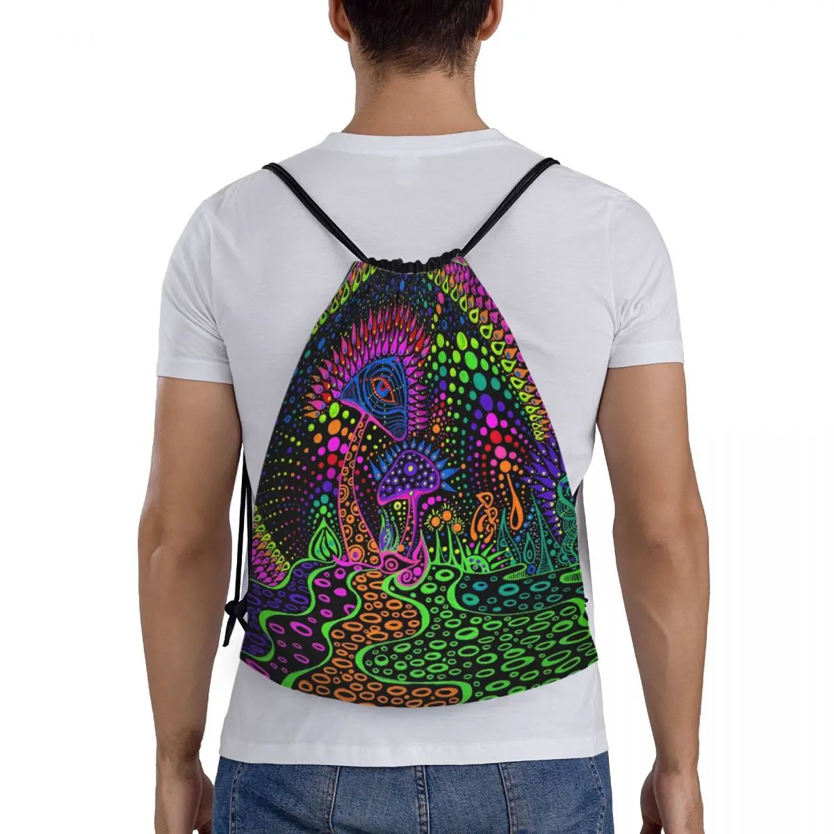 Custom Psychedelic Magic Mushrooms Print Lava Drawstring Bag Women Men Lightweight Sports Gym Storage Backpack 5