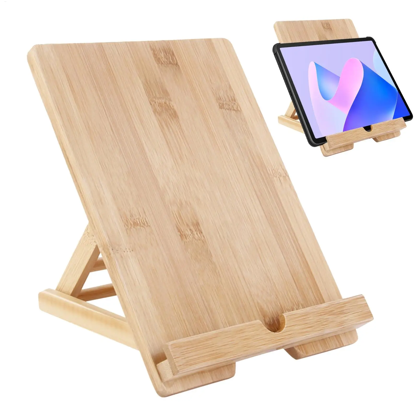 Adjustable Wooden Tablet and Book Holder Stand for Kitchen and Desktop Use