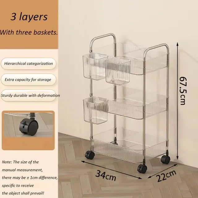 Chariot De Rangement Sur Roulettes 3-4 Niveaux – Étagère Mobile Avec Crochets, Organisateur Cuisine, Bureau, Salon