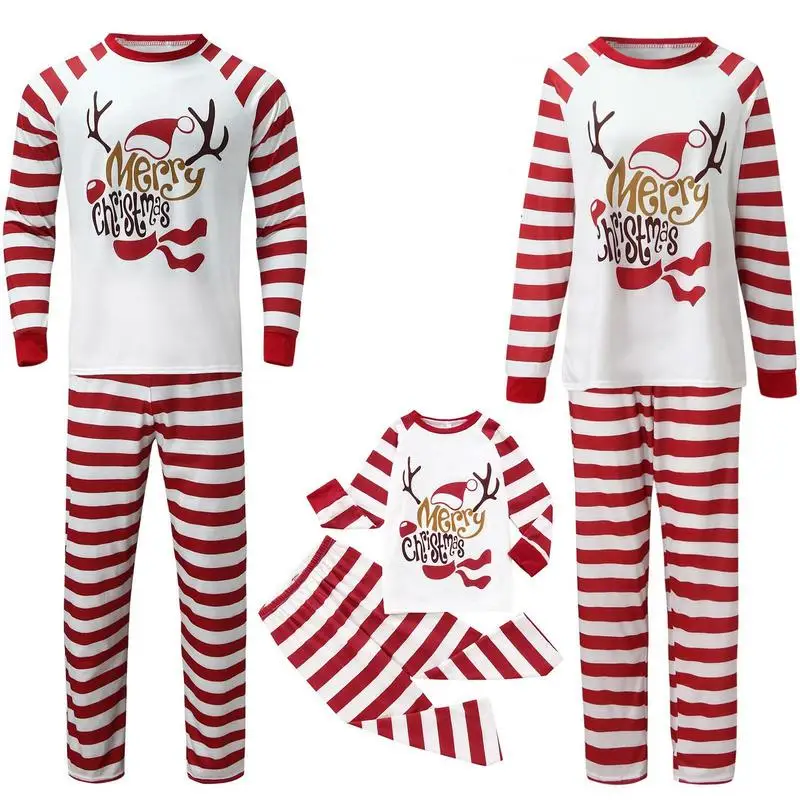 

Family Christmas Clothing Sets Red White Striped Pajamas Suits For Children Mom Dad Sleepwear Casual Christmas Pajamas