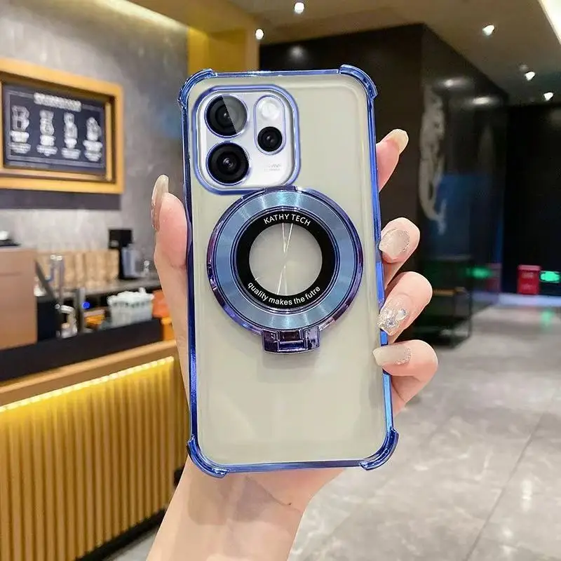 Electroplated Bracket Shockproof Phone Case - Stand & Transparent Silicone TPU Cover