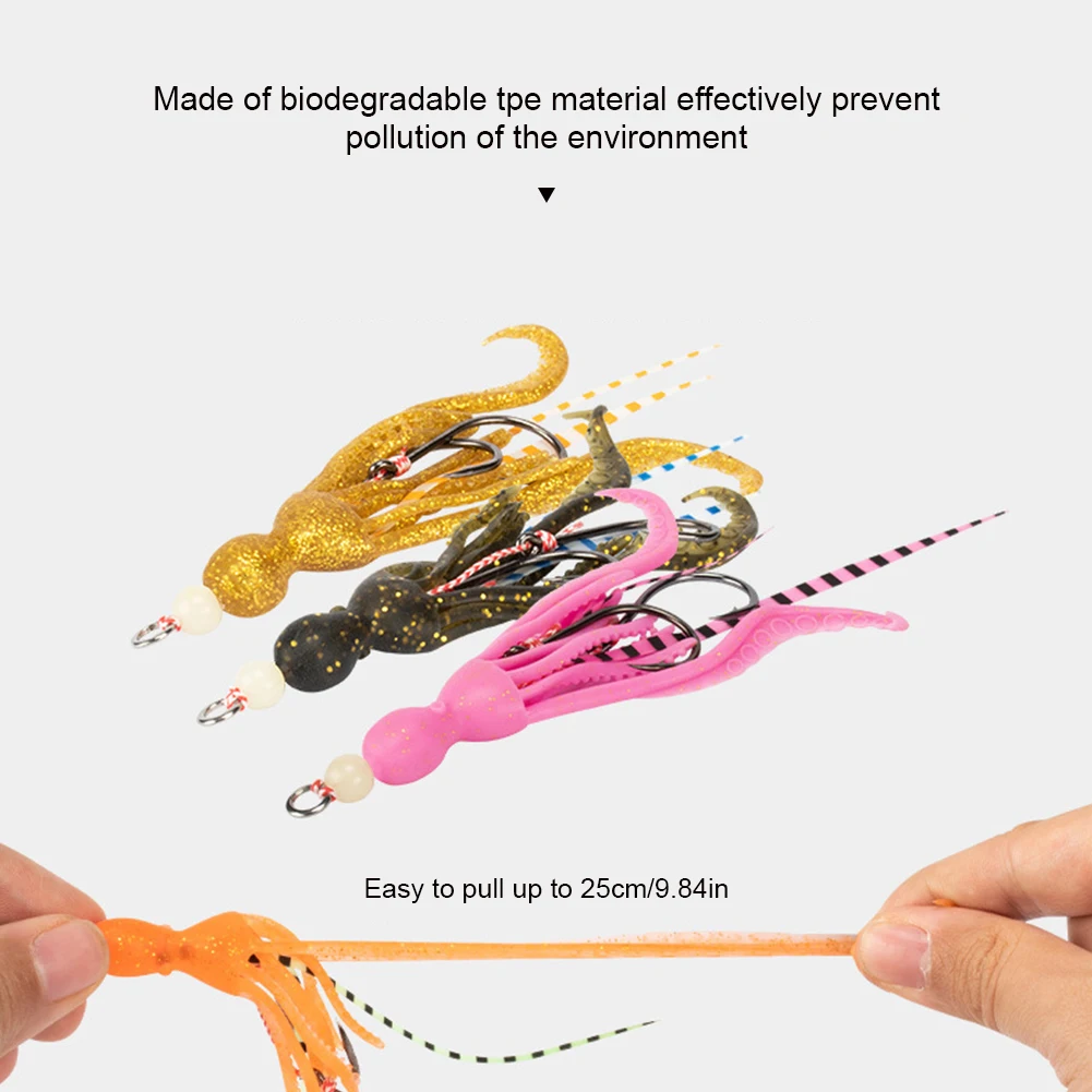 1Pc Fishing Soft Lure Octopus Squid Bait Jigging Assist Hook Luminous Silicone Skirt TPR Material Pesca Wobbler Fishing Tackle