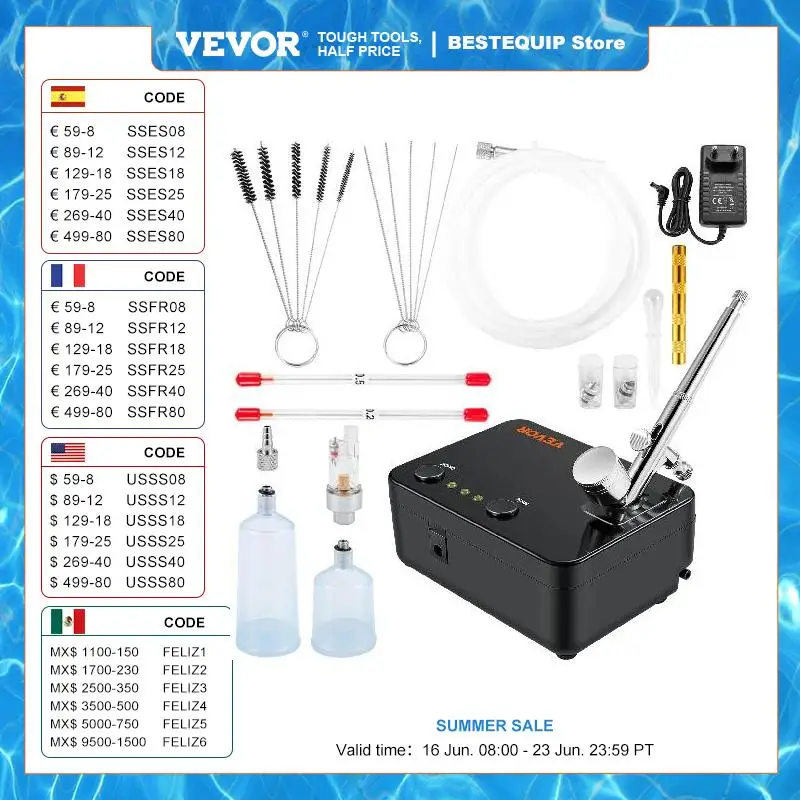 VEVOR-듀얼 액션 에어 브러시 키트, 30PSI 고압 자동 시작/중지 제어 압축기, 케이크 페인팅 네일 메이크업 모델