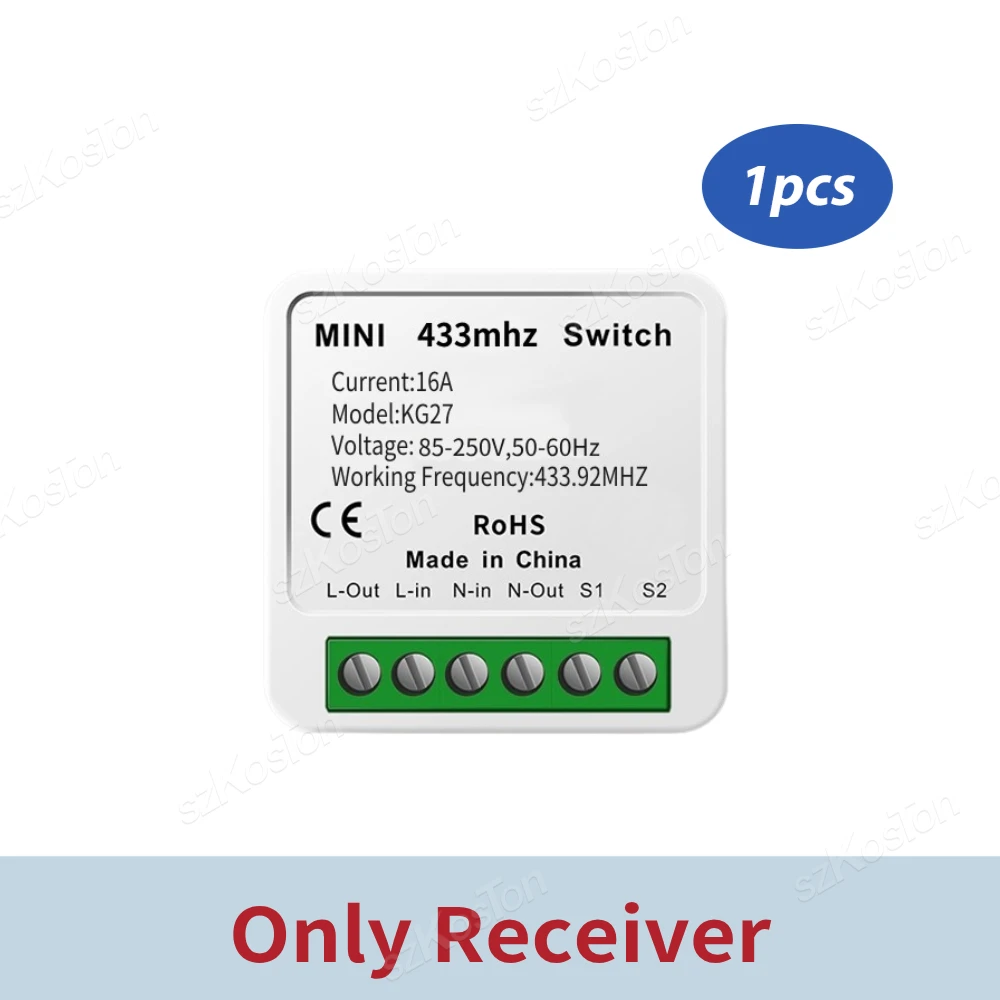 Умный выключатель RF 433 МГц, беспроводной мини-выключатель с дистанционным управлением для рукоделия, релейный приемник 16 А, модуль автоматизации для домашней светодиодной лампы